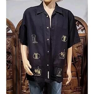 Cubavera shirt L black embroidered Button down Graphic Drinks NWT #W6